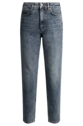 Jeans estilo mom tapered fit de denim elástico azul oscuro